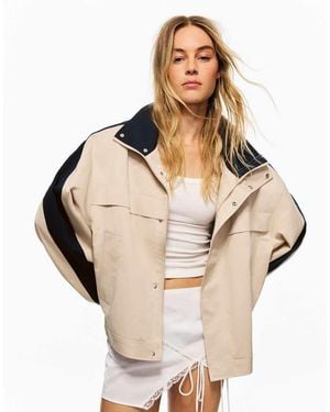 Bershka Cotton Windbreaker Jacket - Natural