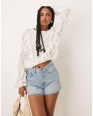 Gina Tricot Ruffle Top With Volume Sleeves - White