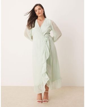 Vila Curve Dobby Wrap Maxi Dress With Frill Detail - Natural