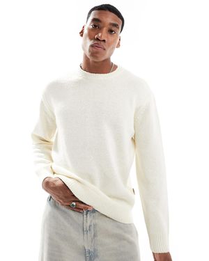 Only & Sons Crew Neck Textured Drop Shoulder Jumper - White