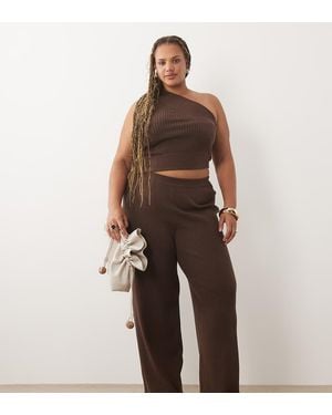 ASOS Asos Design Curve Rib Knit Straight Leg Trouser Co-Ord - Brown