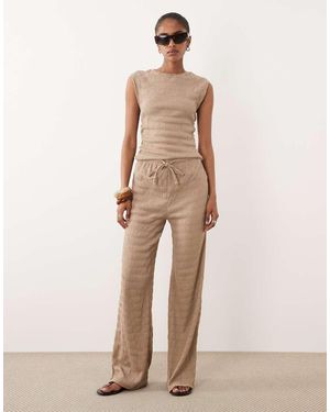 Brave Soul Wide Leg Textured Jersey Trousers - Natural