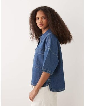 Mango Oversized Short Sleeve Top - Blue