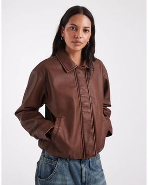 Hollister Oversized Bubble Hem Faux Leather Bomber - Brown
