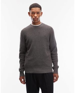 AllSaints Waffle Knit Crew Neck Logo Jumper - Grey