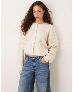 Vrg Grl Textured Cream Cardigan - Blue