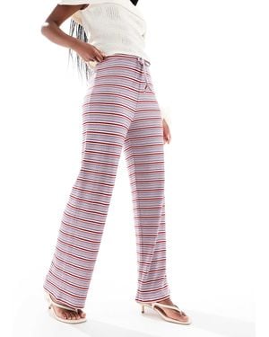 Pieces Wide Leg Ribbed Trousers - Purple
