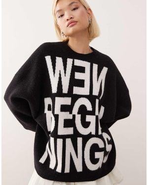 Weekday Oversized Jumper With New Beginnings Jacquard Design - Black