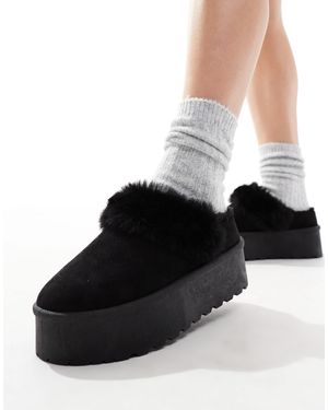 SEQWL Faux Fur Flatform Mules - Black