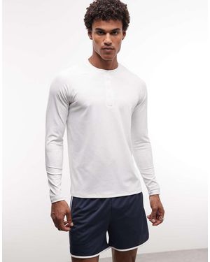4505 Lightweight Performance Waffle Henley Long Sleeve With Quick Dry - White