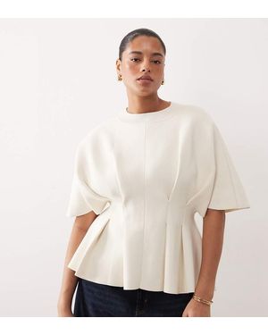 ARRANGE Curve Compact Knit Peplum Top - White