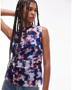 & Other Stories Mesh Top With Drape Detail - Blue