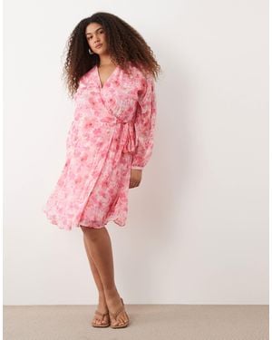 Vero Moda Smilla Chiffon Long Sleeve Wrap Front Mini Dress - Pink