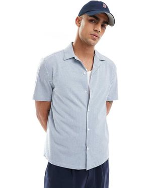 River Island Seersucker Overhemd Met Korte Mouwen - Blauw