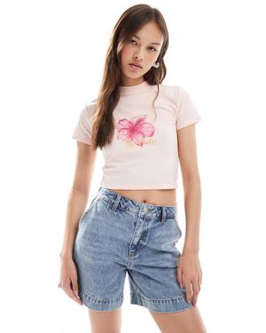 Object Vintage Wash Wide Denim Shorts - Blue