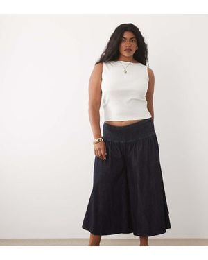 ASOS Asos Design Curve Denim Culotte Jeans With Shirred Waistband - Black