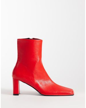 ASOS Romeo Square Toe Heeled Ankle Boots - Red