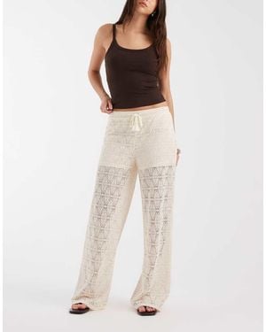 Vero Moda Stretch Lace Wide Leg Trousers - Natural