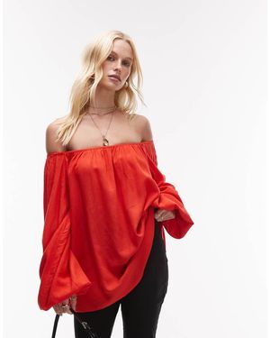 WeWoreWhat Off Shoulder Balloon Sleeve Top - Red