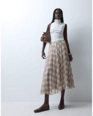Vero Moda Falda Midi Asimétrica De Talle Alto A Cuadros Neutros - Gris