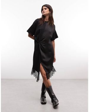 AllSaints Lana kurzärmliges spitzen-minikleid - Schwarz