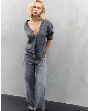 Stradivarius Gebreid Vest Met Gelaagde Kraag - Grijs