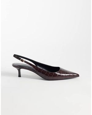 Mango Faux Croc Leather Heeled Slingback - White