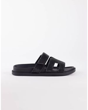 SEQWL Sandalias Negras Con Diseño De Tiras Y Abalorios Kidman De -Negro - Multicolor