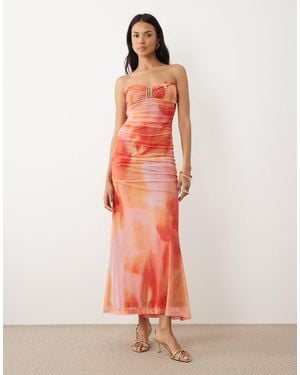 Bardot Stephanie Strapless Mesh Maxi Dress With Metal Hardware - Pink