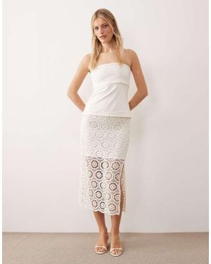 Lovedrobe Crochet Lace Midi Skirt - Natural