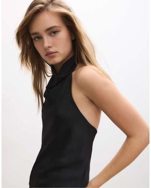 Stradivarius Satin Effect Halter Top - Black