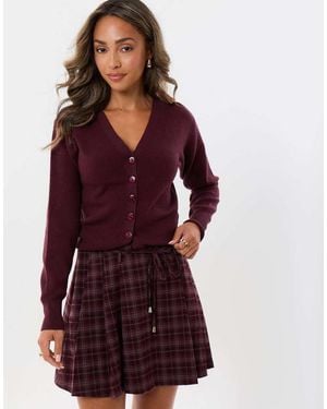 Threadbare Mini Kilt Skirt With Tie Belt - Purple