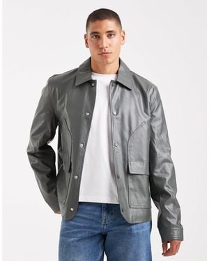 ASOS Faux Leather Harrington Jacket - Grey