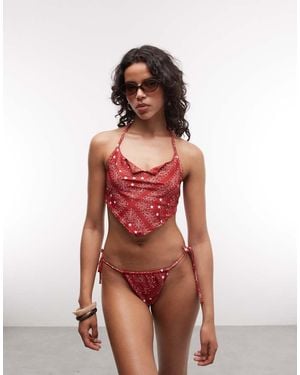Collusion Slip Bikini Rossi Con Stampa Bandana E Laccetti Laterali - Rosso
