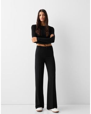 Bershka Wide-Leg Tailoring Trousers - White