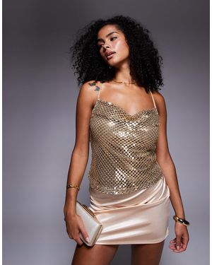 River Island Sequin Drape Cami Top - Brown