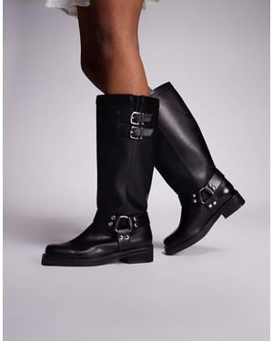 Public Desire Sirius Flat Harness Knee Boots - Black