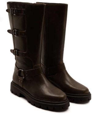 OFF THE HOOK Mauley Leather Knee-High Biker Boots - Black