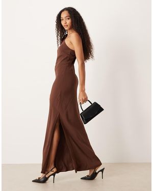 Mango Vestido Largo Marrón Asimétrico De -Naranja