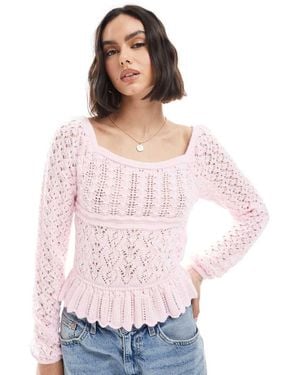 Miss Selfridge Top Rosa Pastel De Manga Larga Con Sobrefalda De Punto Croché De -Amarillo