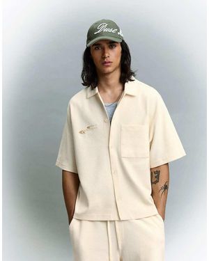 Bershka Waffle Short Sleeve Shirt (Co-Ord) - Natural