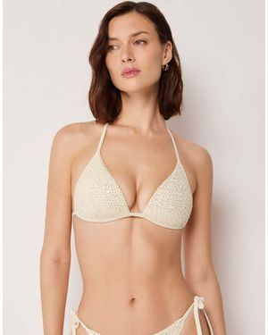 Calzedonia Padded Triangle Bikini Top Sequin Net - Natural