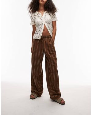 TOPSHOP Linen Stripe Deep Cuff Straight Leg Trouser - Brown