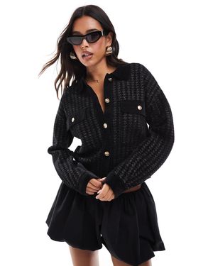 Morgan Knit Gold Button Through Pocket Detail Cardigan Black Dogtooth