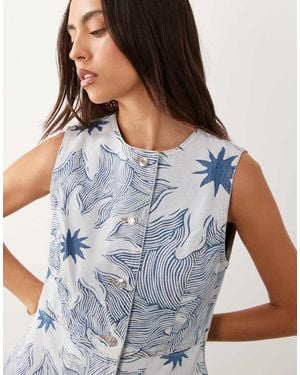 Never Fully Dressed Denim Twill Longline Waistcoat Co-ord - Blue