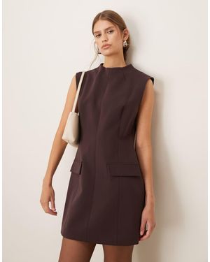 Mango Structured High Neck Sleeveless Tailored Mini Dress - Brown
