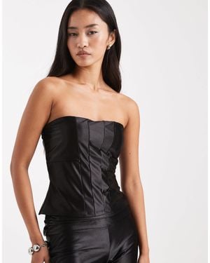 Collusion Stretch Satin Bandeau Corset Top Co-ord - Black
