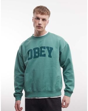 Obey Collegiate Pigment Logo Crew Neck Sweatshirt - Green