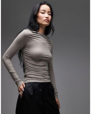 & Other Stories Rich Cotton Long Sleeve Drapey Jersey Top - Gray