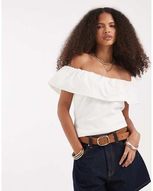 Vero Moda Jersey Off Shoulder Ruffle Top - White